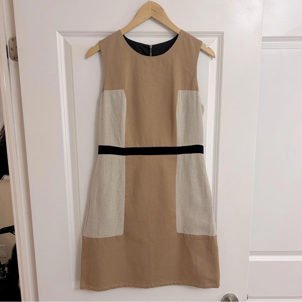 Colorblock Sleeveless Mini Dress in Tan, Cream & Black